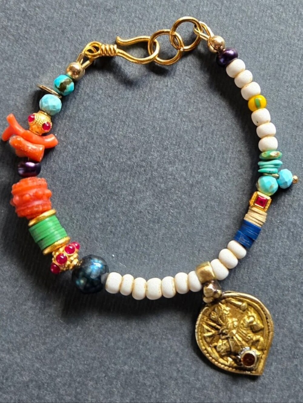 Meredith Waterstraat Multicolor Beaded Bracelet with Gold Charm